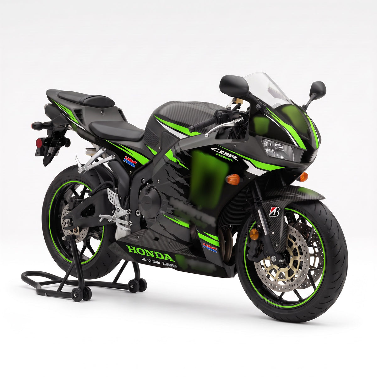 Kit vinilos Honda CBR 600RR (2013-2019) - Green Shadow, vista tres cuartos