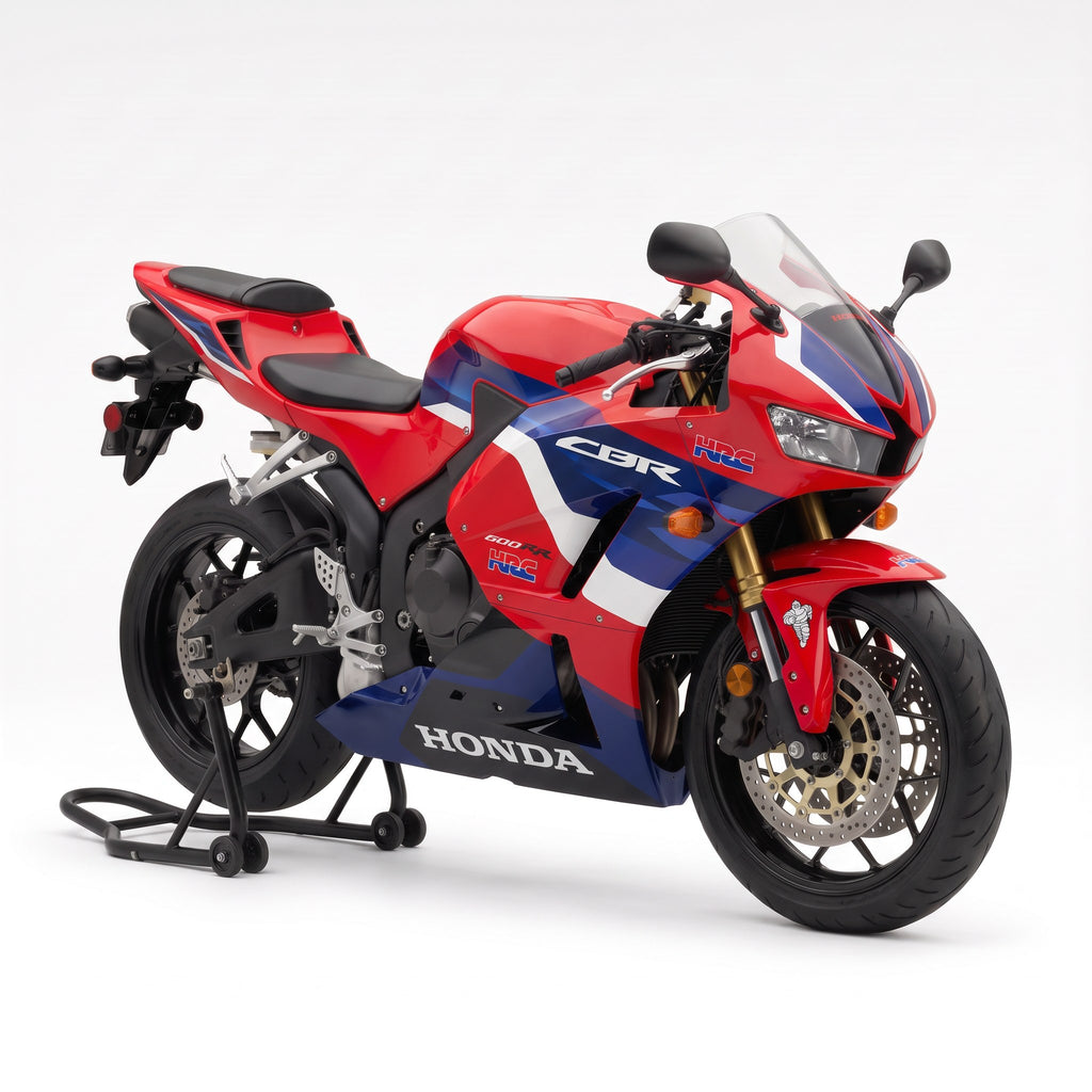 Kit vinilos Honda CBR 600RR (2013-2019) - Tricolor Rush, vista tres cuartos