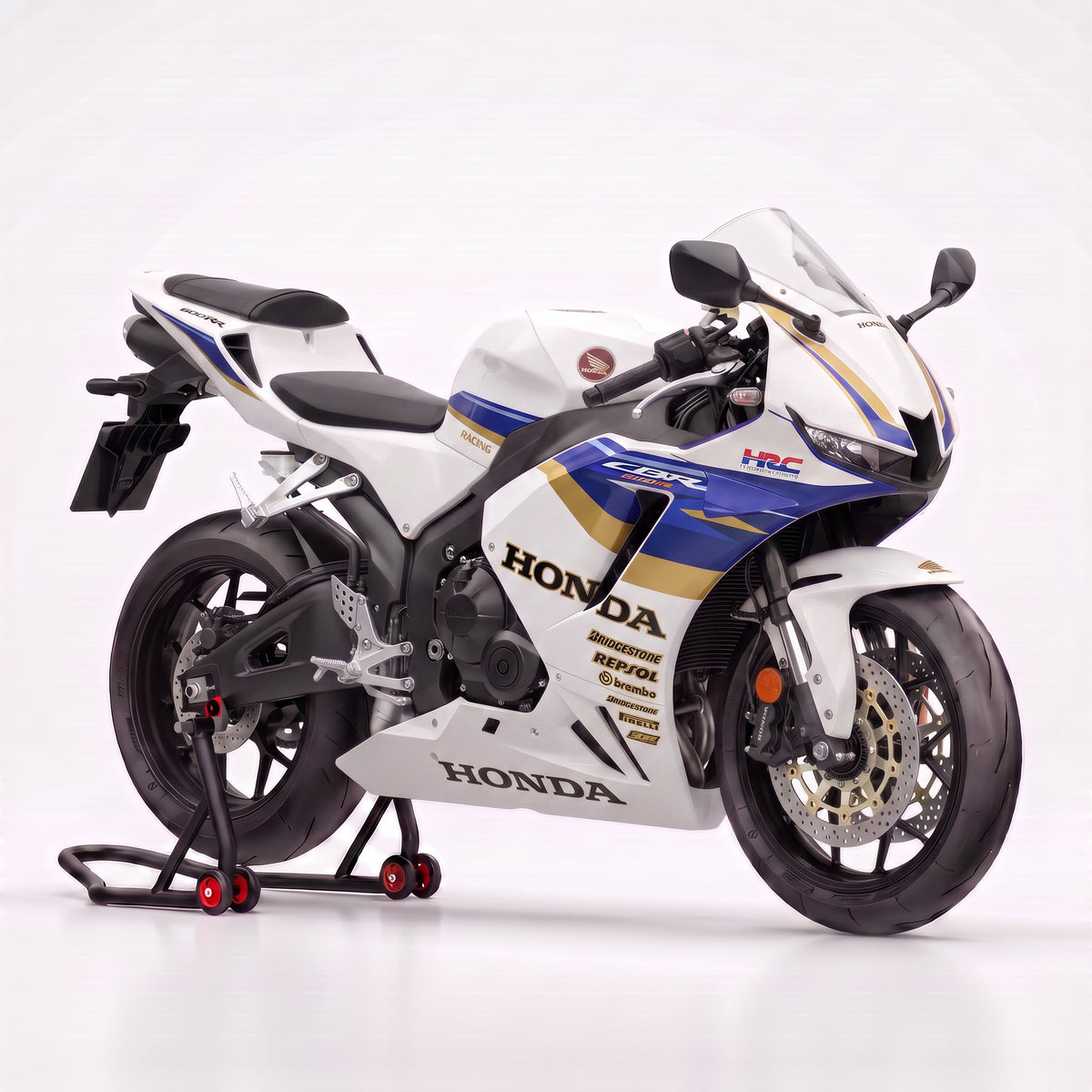 Kit vinilos Honda CBR 600RR (2021-2026) - White Legend, vista tres cuartos