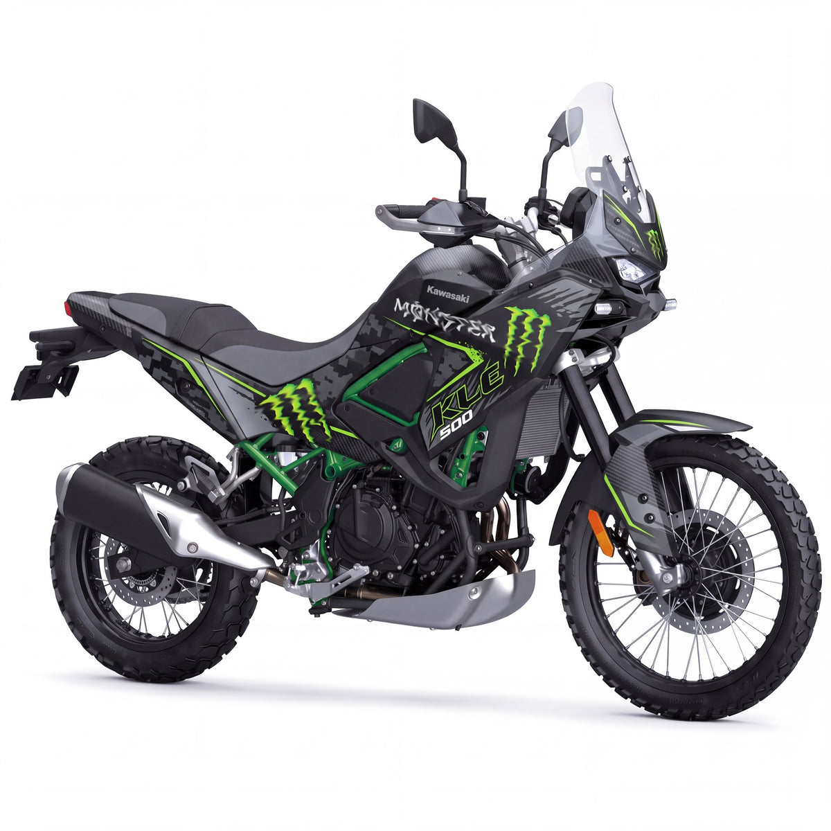 Kit vinilos Kawasaki KLE500 (2026) - Venom Camo, vista tres cuartos