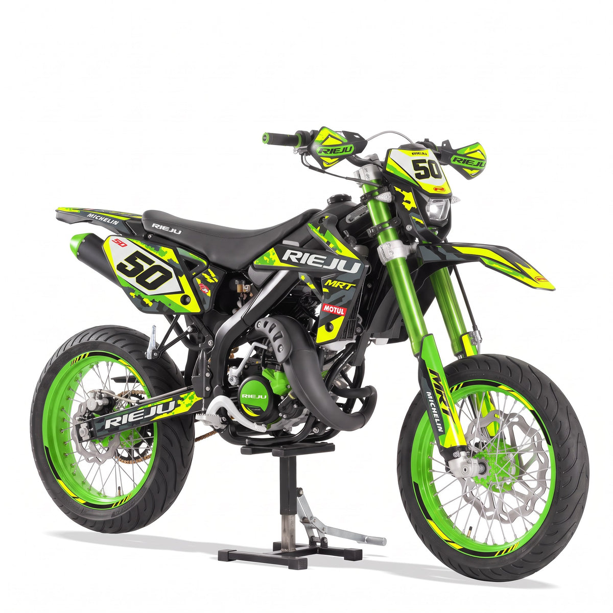 Kit vinilos Rieju MRT 50 (2009-2021) - Neon Camo, vista tres cuartos