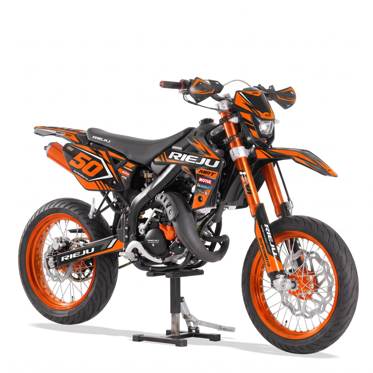 Kit vinilos Rieju MRT 50 (2009-2021) - Orange Blade, vista tres cuartos