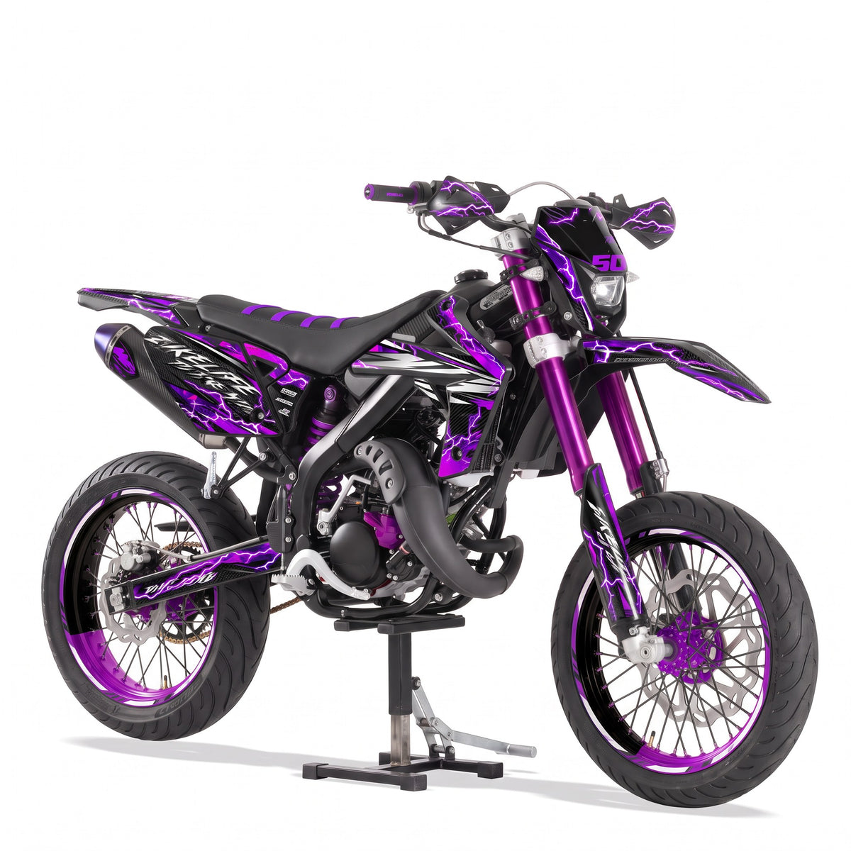 Kit vinilos Rieju MRT 50 (2009-2021) - Purple Storm, vista tres cuartos