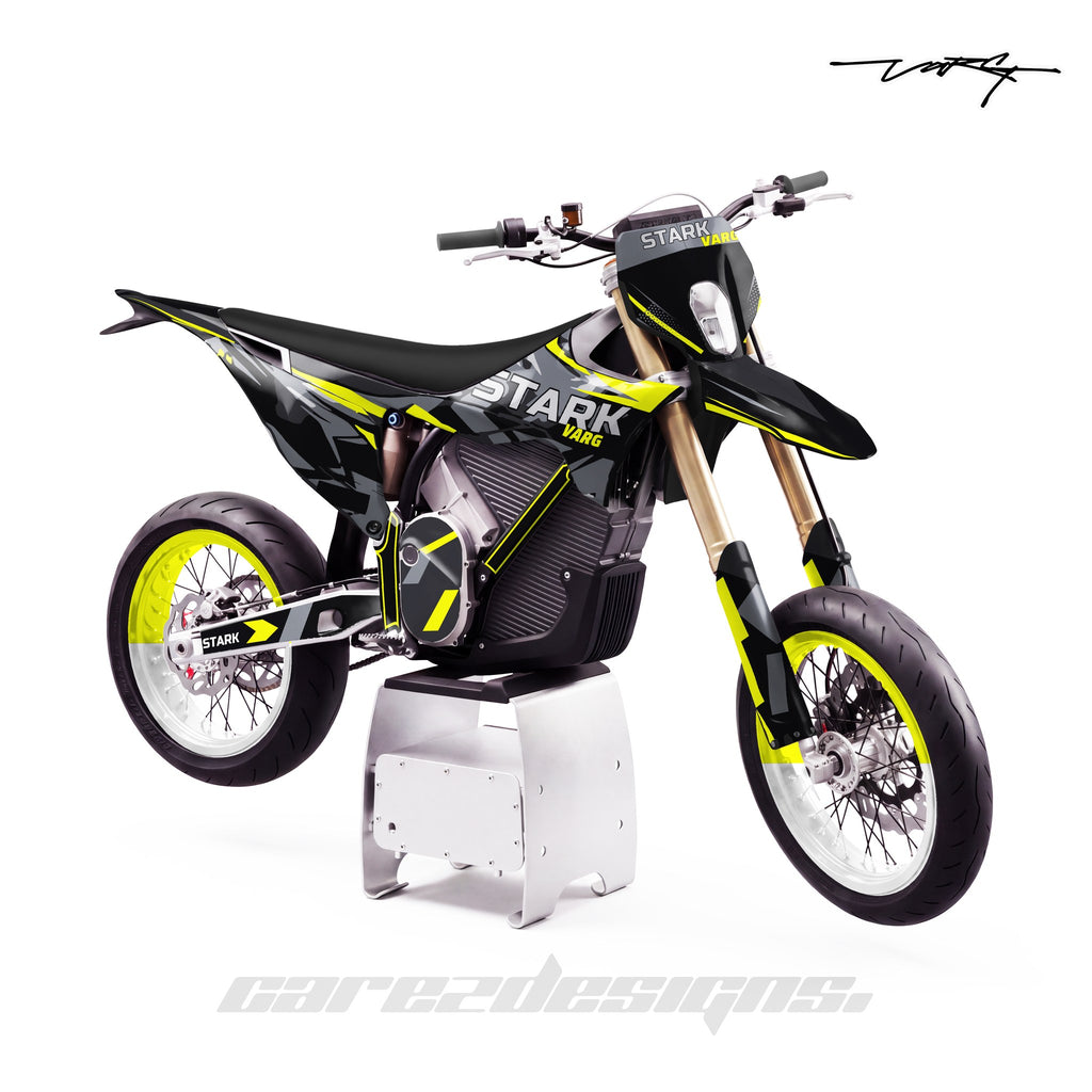 Kit vinilos Stark Varg SM (2026) - Lobo Amarillo Flúor y Negro, vista lateral
