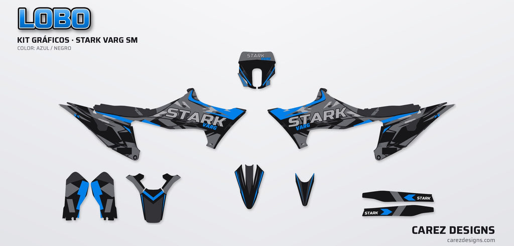 Piezas del kit de vinilos Stark Varg SM (2026) - Lobo Azul y Negro