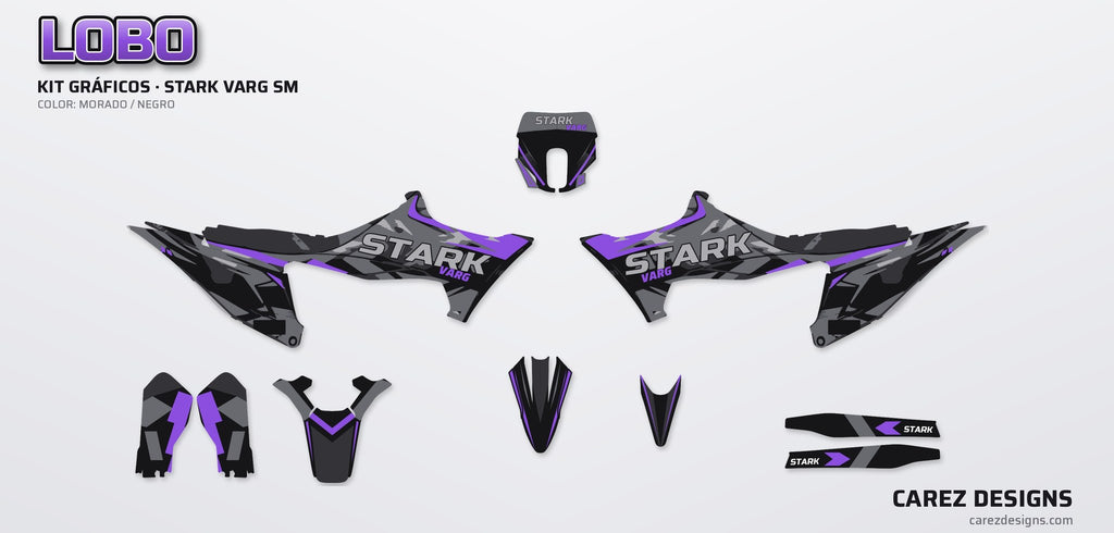 Piezas del kit de vinilos Stark Varg SM (2026) - Lobo Morado y Negro