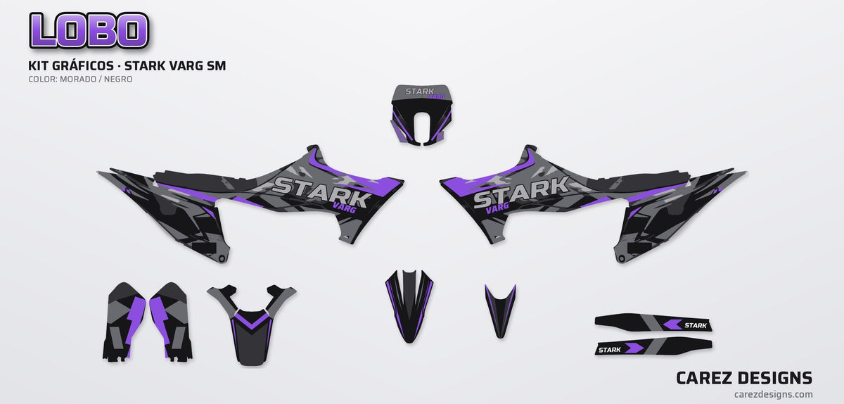 Piezas del kit de vinilos Stark Varg SM (2026) - Lobo Morado y Negro