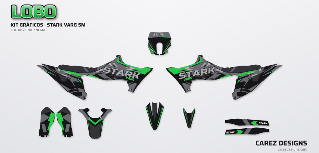 Piezas del kit de vinilos Stark Varg SM (2026) - Lobo Verde y Negro