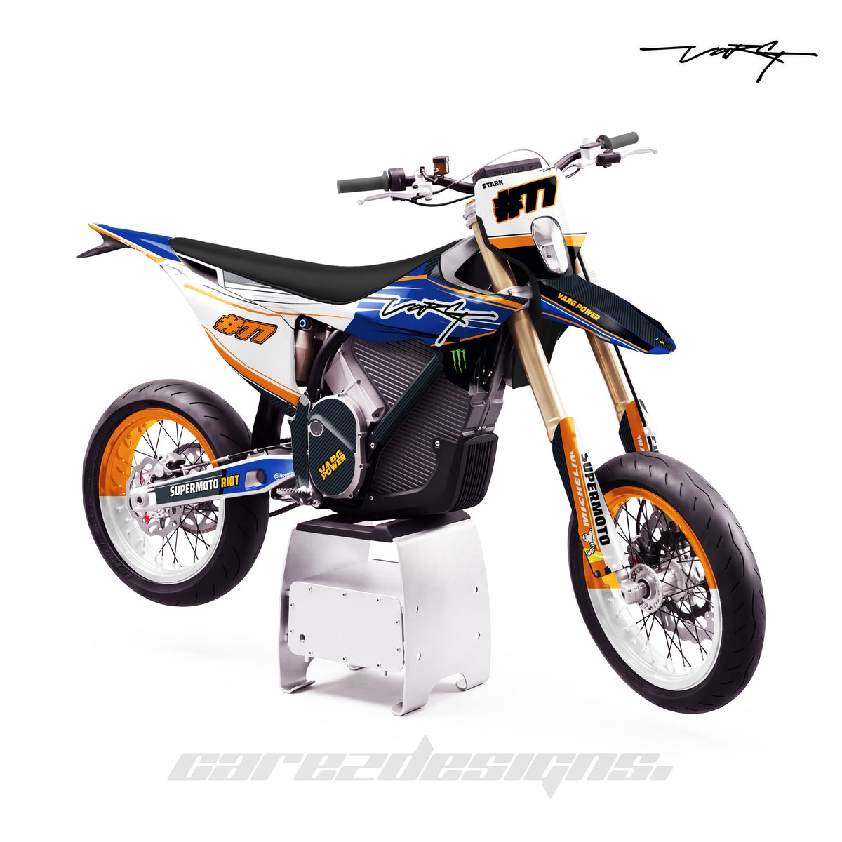 Kit vinilos Stark Varg SM (2026) - Riot Azul y Naranja, vista lateral