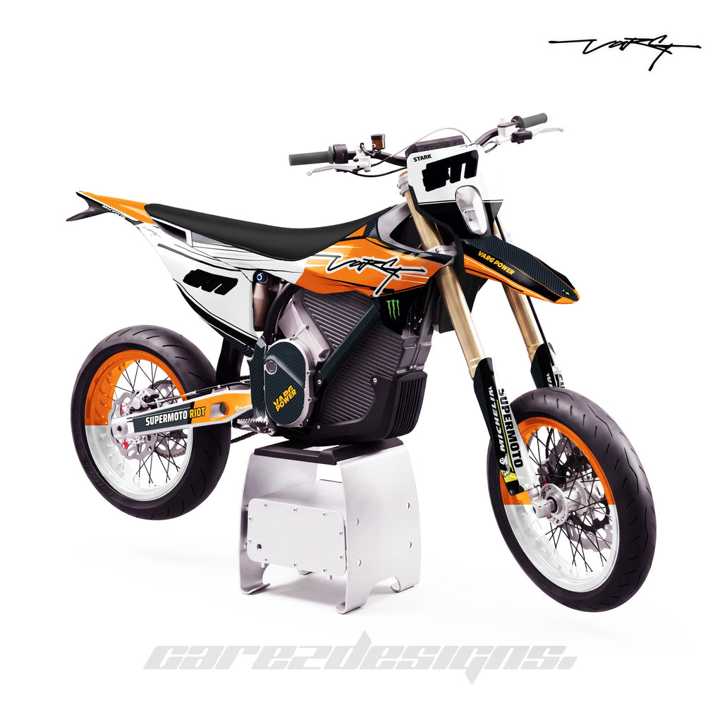 Kit vinilos Stark Varg SM (2026) - Riot Naranja y Negro, vista lateral