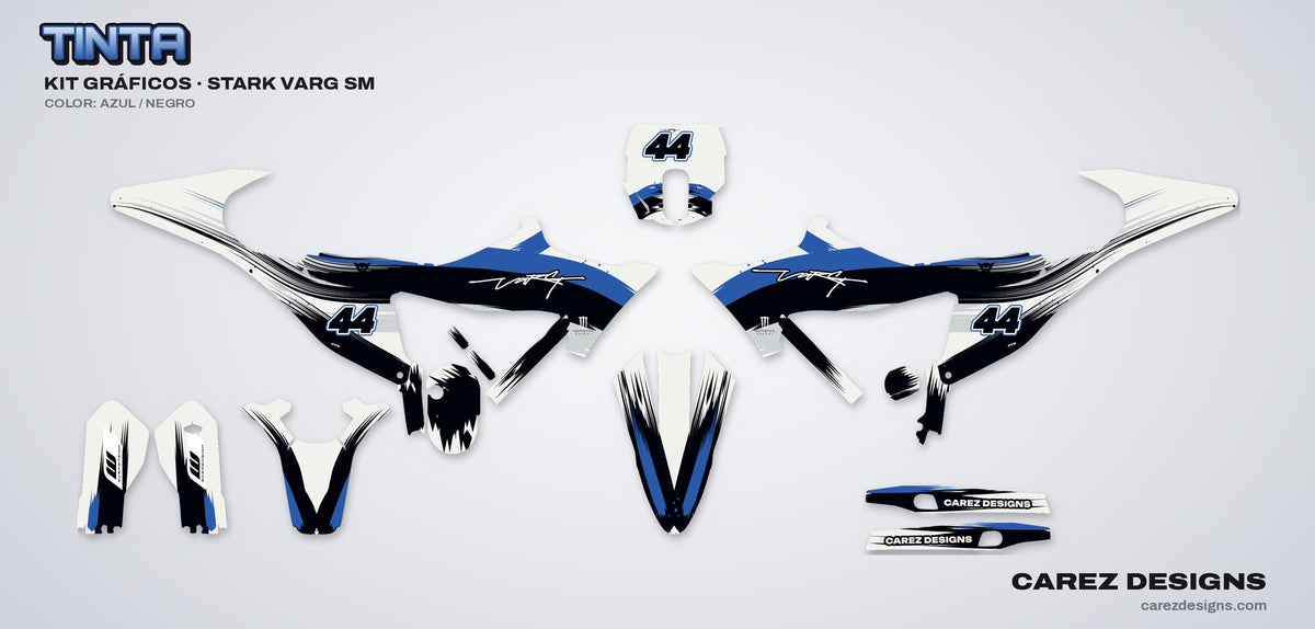 Piezas del kit de vinilos Stark Varg SM (2026) - Tinta Azul y Negro