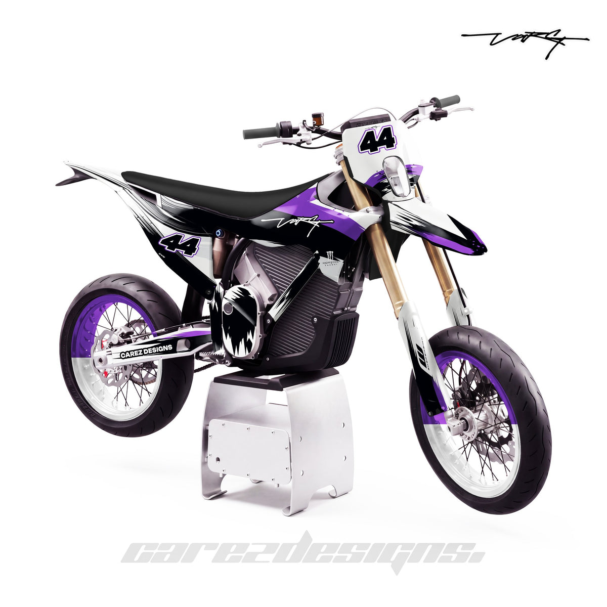 Kit vinilos Stark Varg SM (2026) - Tinta Morado y Negro, vista lateral