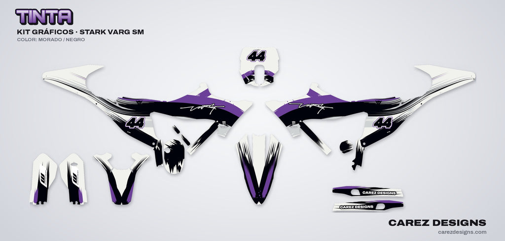 Piezas del kit de vinilos Stark Varg SM (2026) - Tinta Morado y Negro