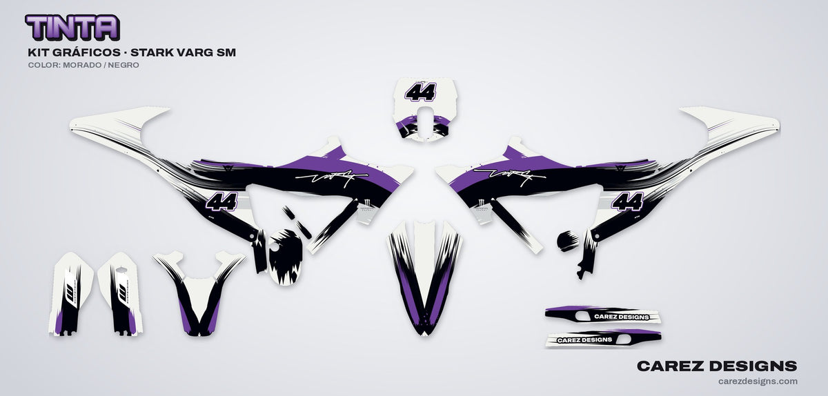 Piezas del kit de vinilos Stark Varg SM (2026) - Tinta Morado y Negro