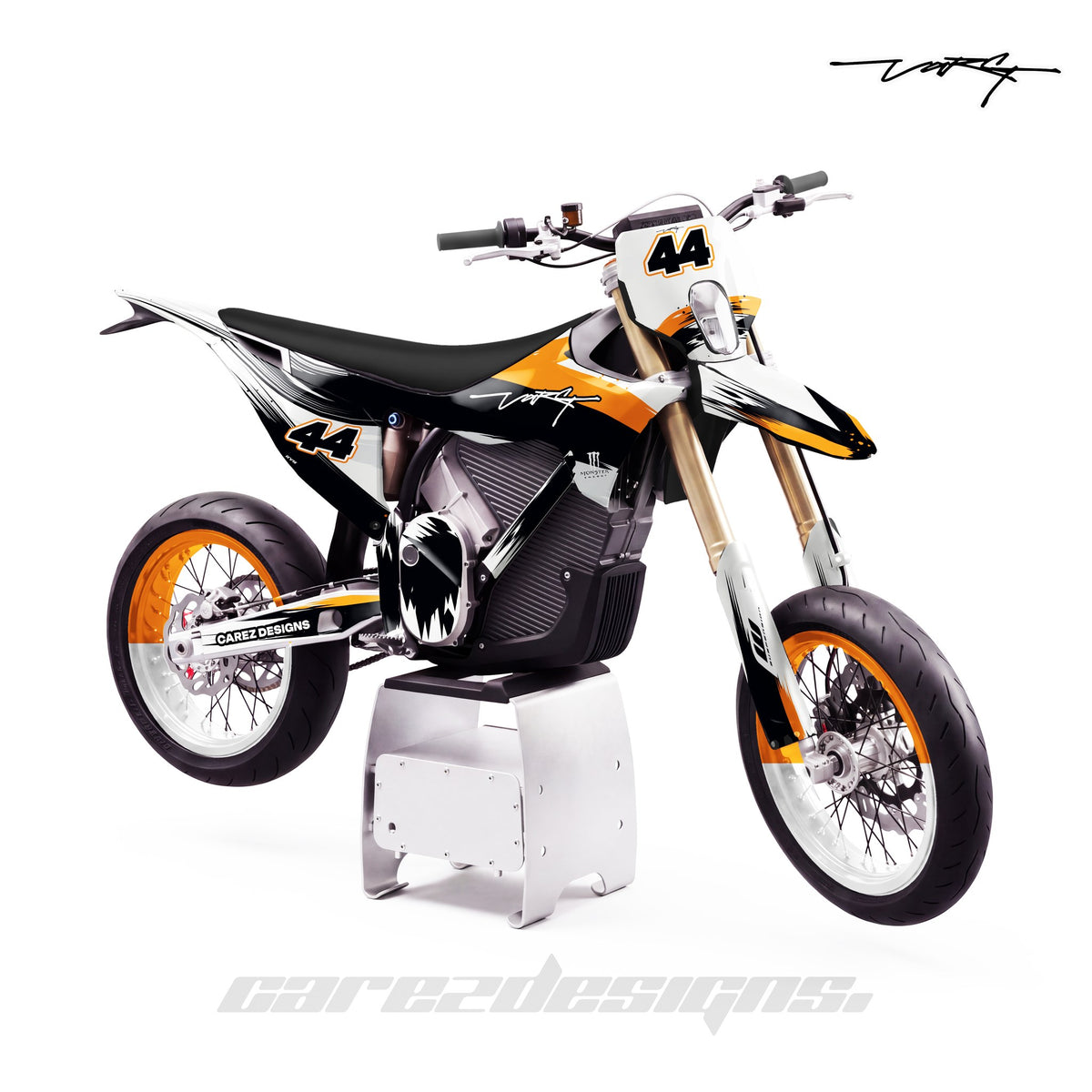 Kit vinilos Stark Varg SM (2026) - Tinta Naranja y Negro, vista lateral