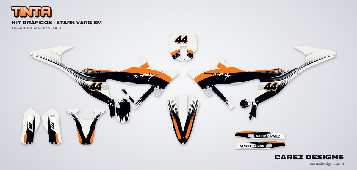 Piezas del kit de vinilos Stark Varg SM (2026) - Tinta Naranja y Negro