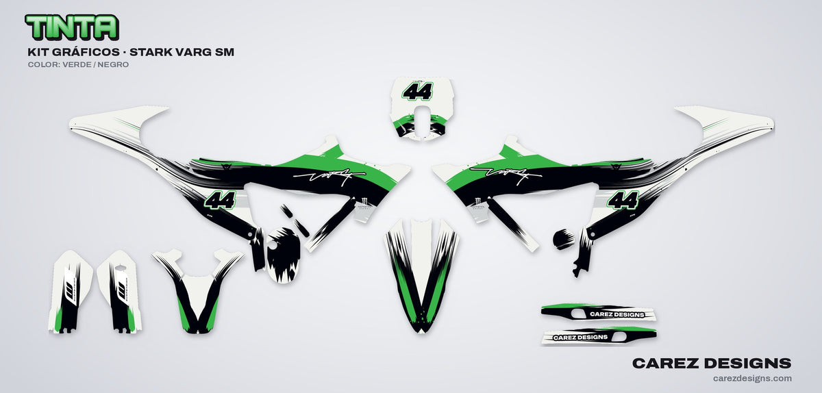 Piezas del kit de vinilos Stark Varg SM (2026) - Tinta Verde y Negro