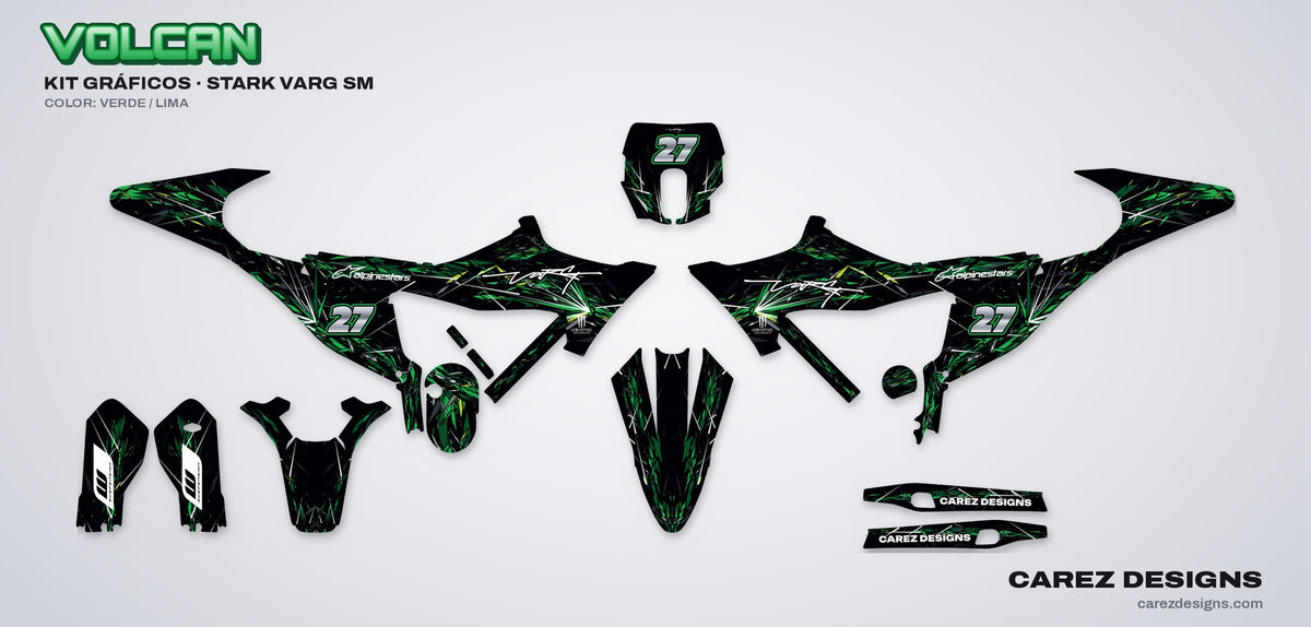 Piezas del kit de vinilos Stark Varg SM (2026) - Volcán Verde y Lima
