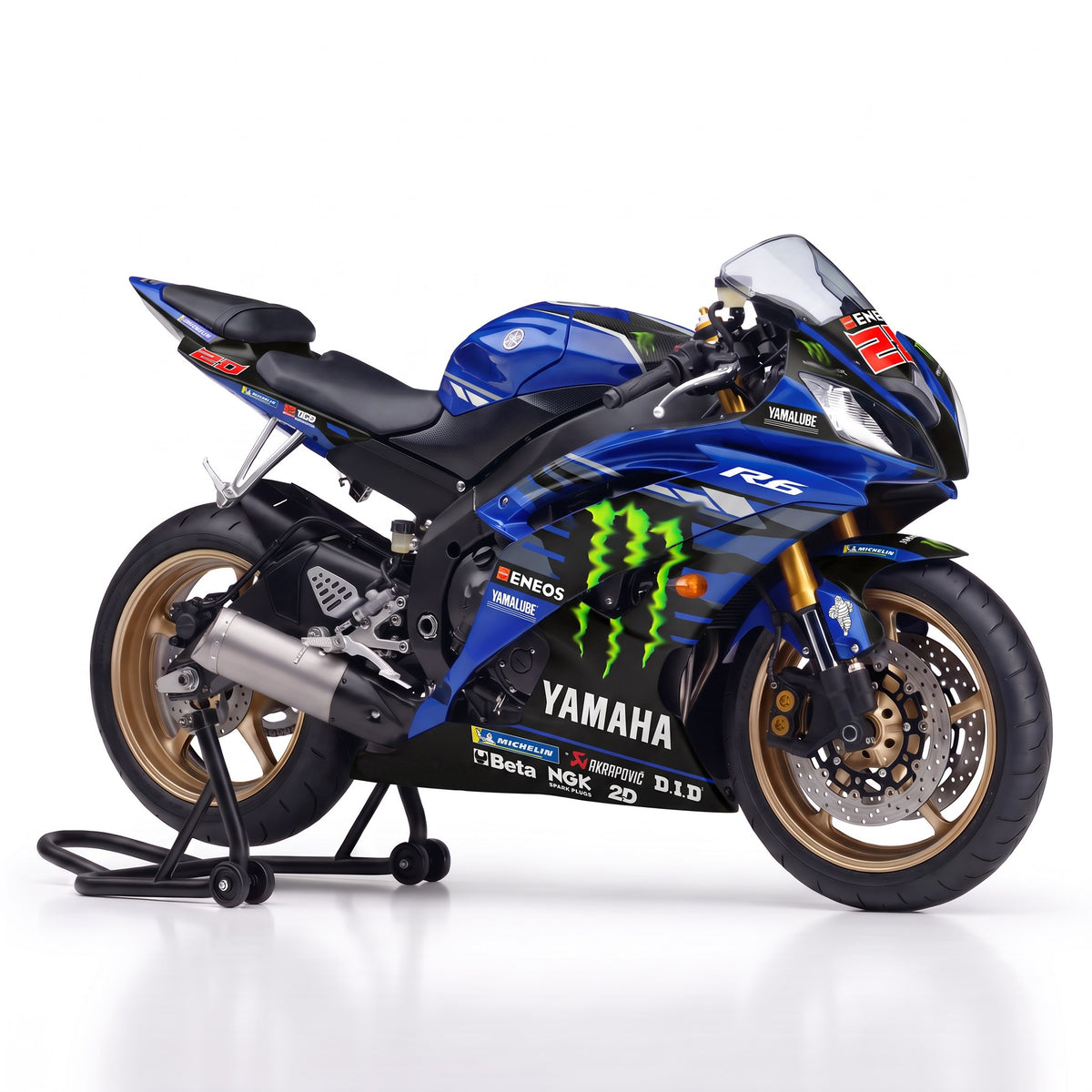 Kit vinilos Yamaha R6 (2008-2016) - Blue Fang, vista tres cuartos
