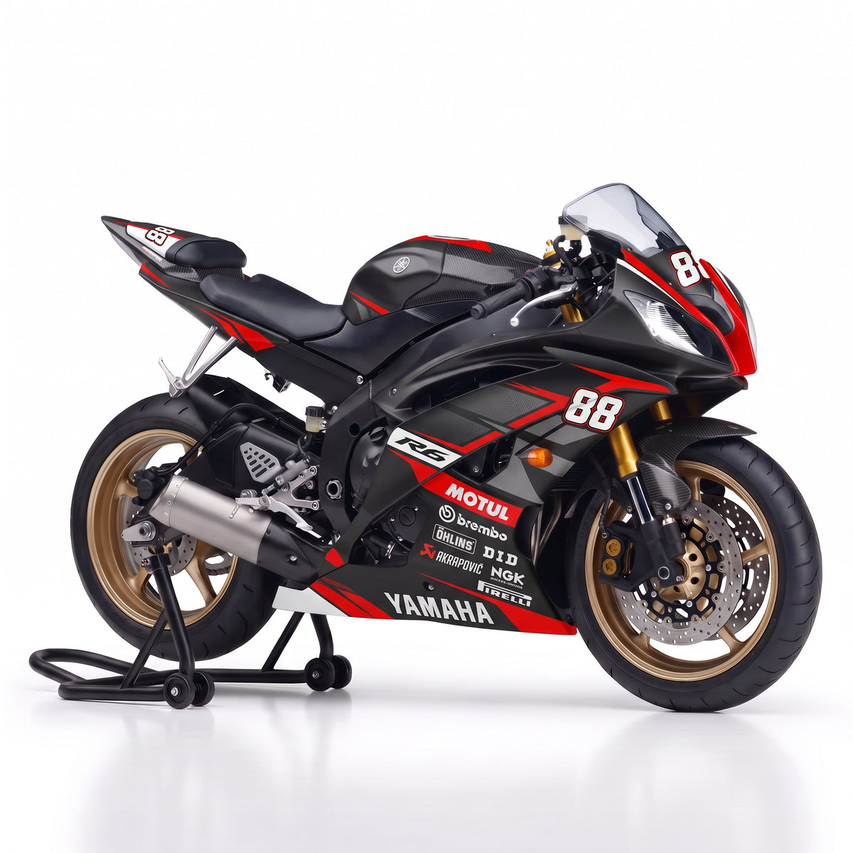 Kit vinilos Yamaha R6 (2008-2016) - Carbon Red, vista tres cuartos