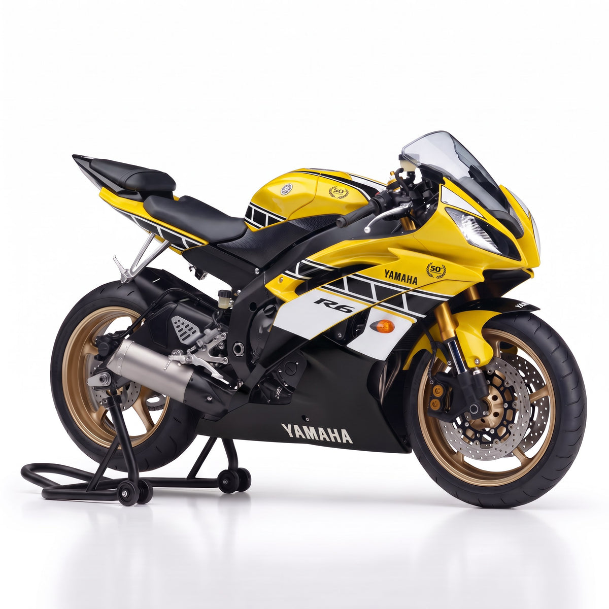 Kit vinilos Yamaha R6 (2008-2016) - Heritage Yellow, vista tres cuartos