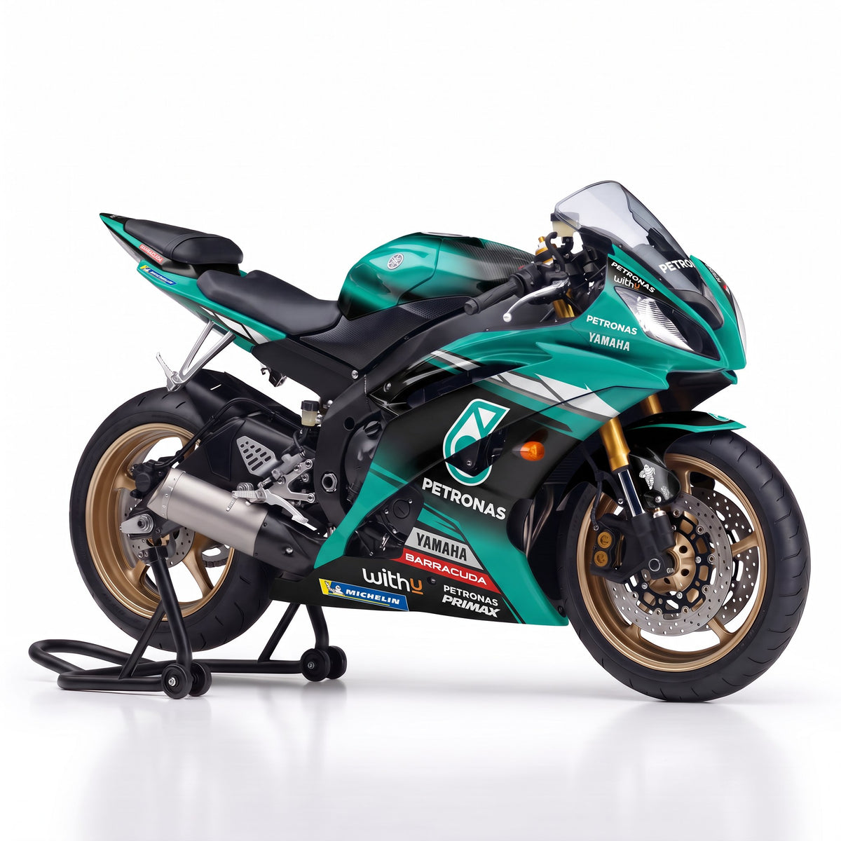 Kit vinilos Yamaha R6 (2008-2016) - Teal Storm, vista tres cuartos
