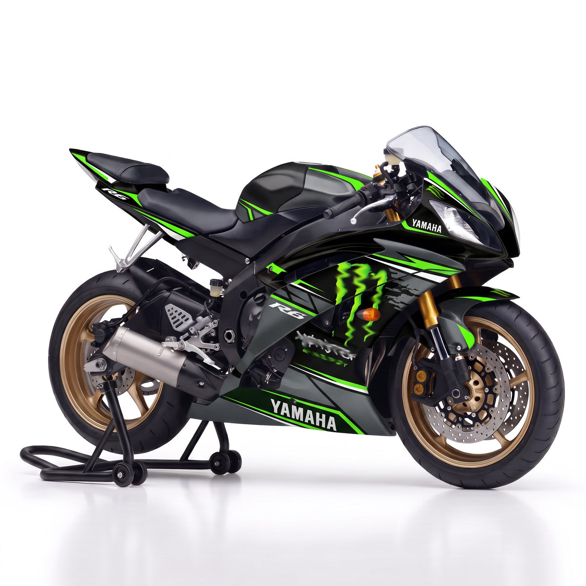 Kit vinilos Yamaha R6 (2008-2016) - Toxic Green, vista tres cuartos