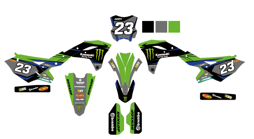Plantilla del kit de adhesivos motocross Kawasaki - Monster, piezas troqueladas