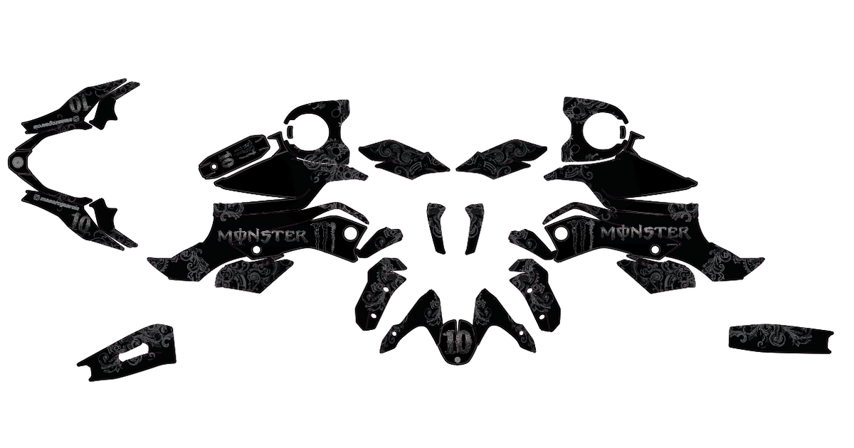 Plantilla del kit de adhesivos Yamaha MT-09 y MT-09 SP - Ornamental Negro, piezas troqueladas