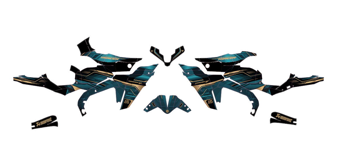 Plantilla del kit de adhesivos Yamaha Tracer 9 y 9GT (2015-2026) - Teal Gold, piezas troqueladas