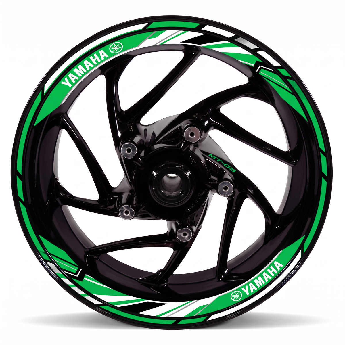 Vinilos para llanta de moto Yamaha - bandas verdes con logotipo Yamaha