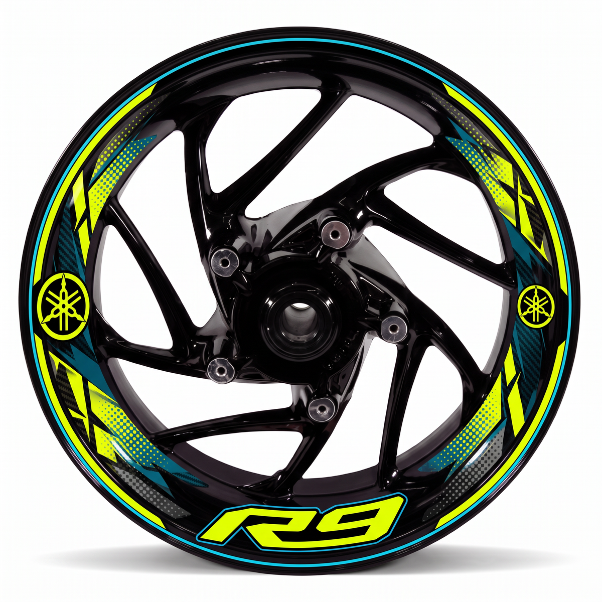 Vinilos para llanta Yamaha R9 - amarillo flúor, cobertura completa